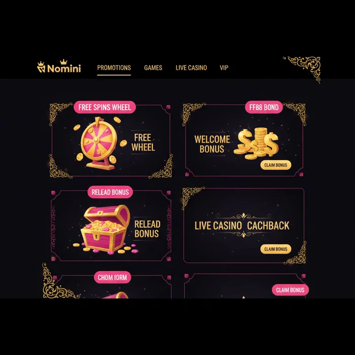 Nomini Bonusseite — Willkommenspaket, Umsatzbedingungen und Promo-Code